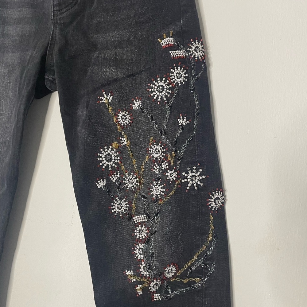 Zara Black Jeans with Purple Floral Design - Picture 7 of 11